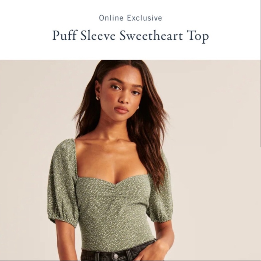 Abercrombie & Fitch Puff Sleeve Sweetheart Top, BLUE DOT